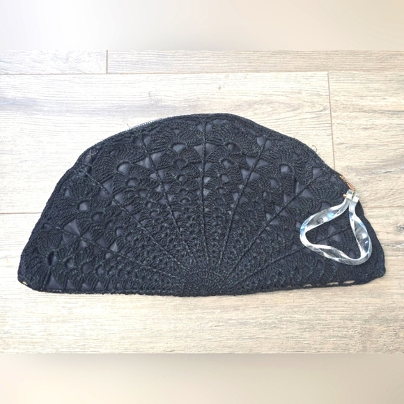 Handbags - Vintage 1940's Large Half Moon Corded Clutch Purse Crochet Carved Lucite Pull